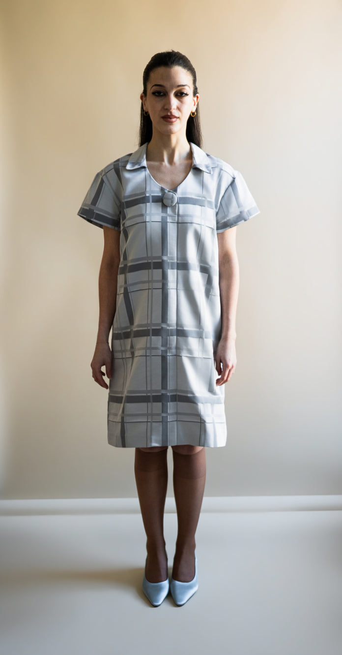 Boxy Dress in Grey Check