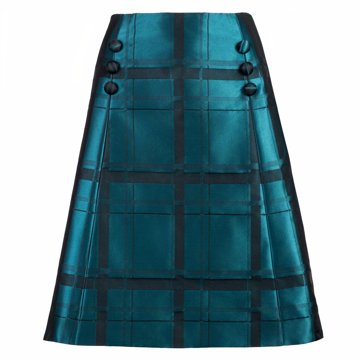 Tailored A-line Skirt in Teal Check