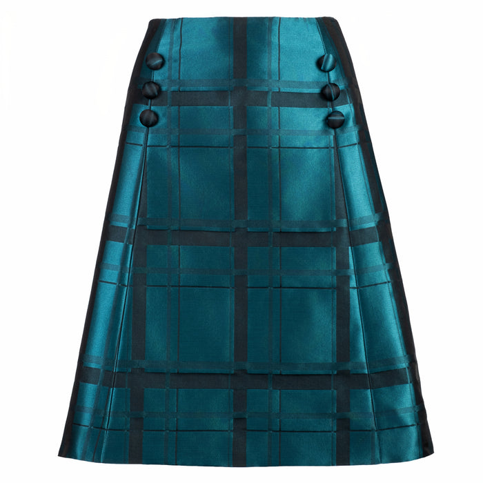 Tailored A-line Skirt in Teal Check