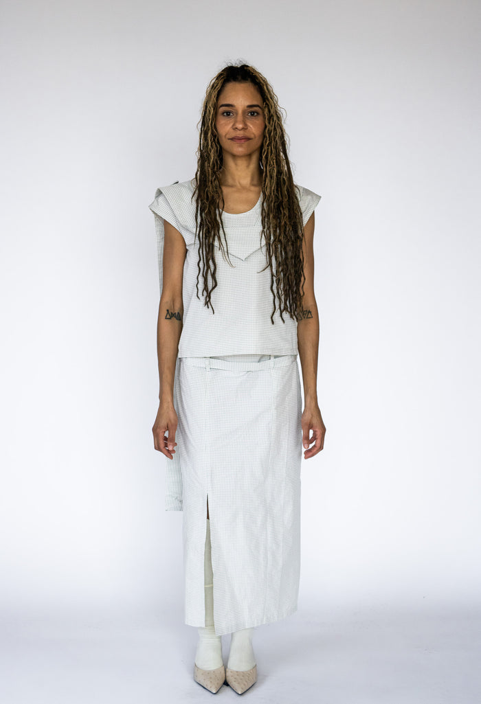 Belted Skirt in White Dot