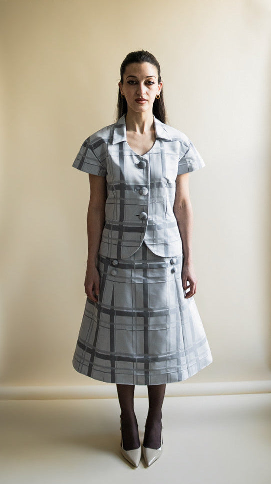 Tailored A-line Skirt in Grey Check