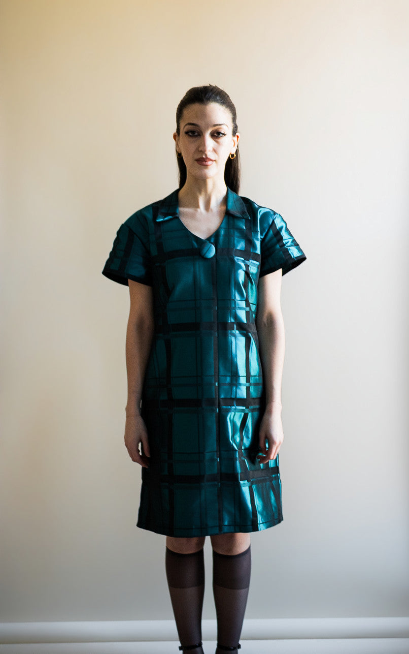 Boxy Dress in Teal Check