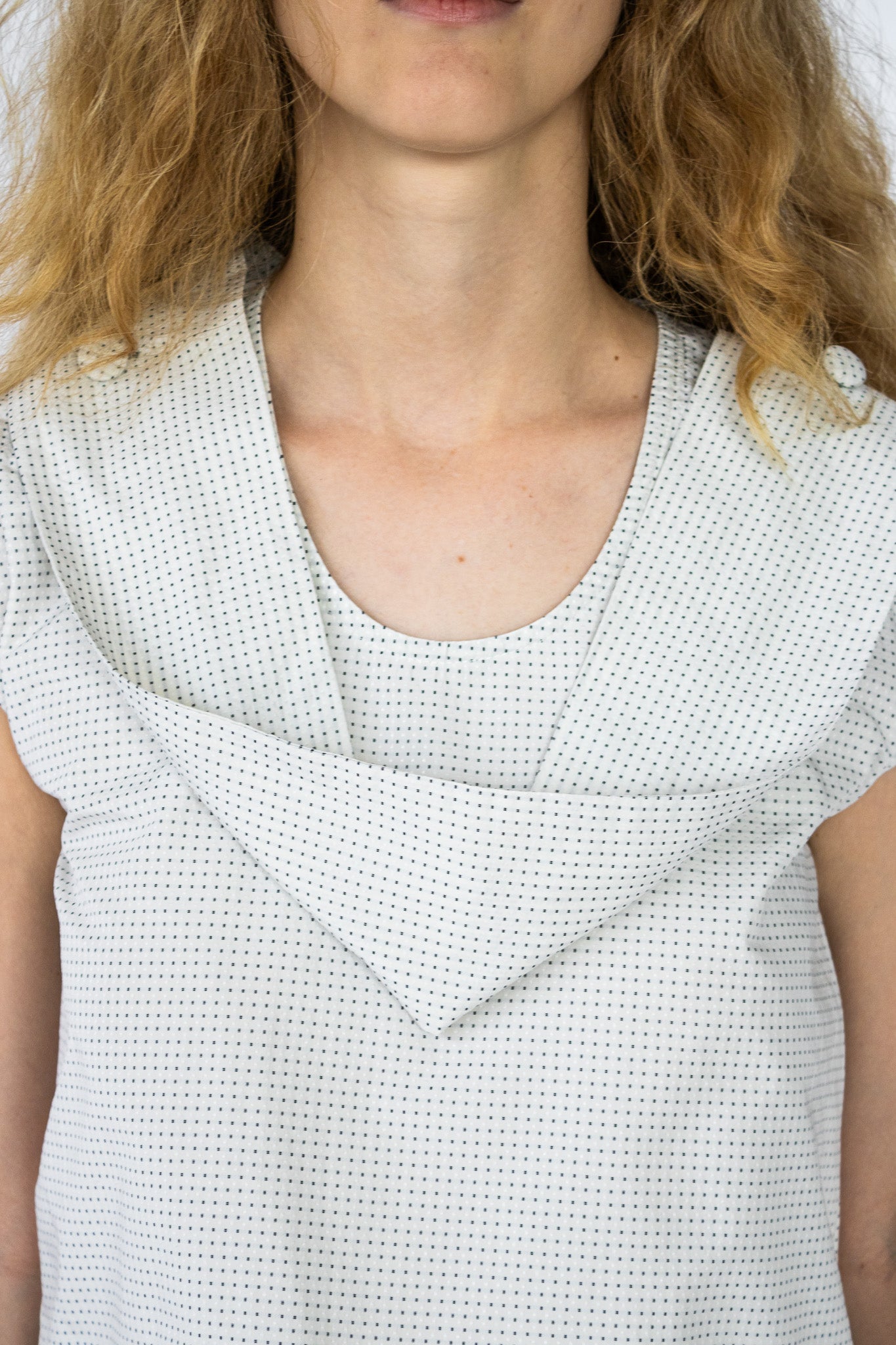 Folded Scarf Top in White Dot