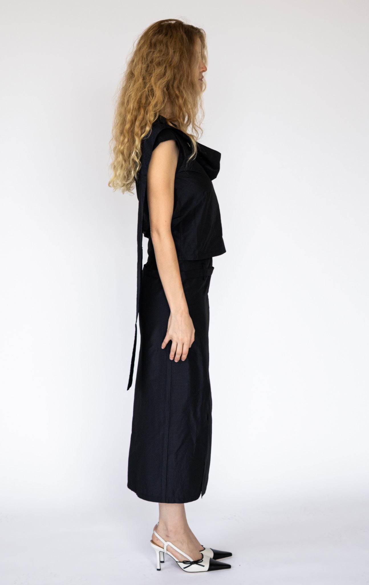 Folded Scarf Top in Black Dot