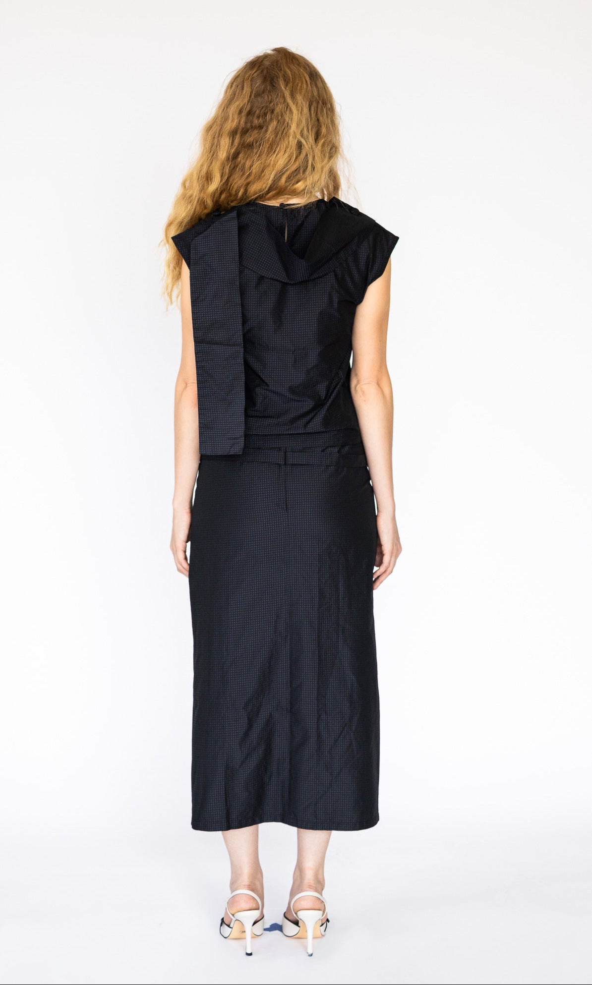 Folded Scarf Top in Black Dot