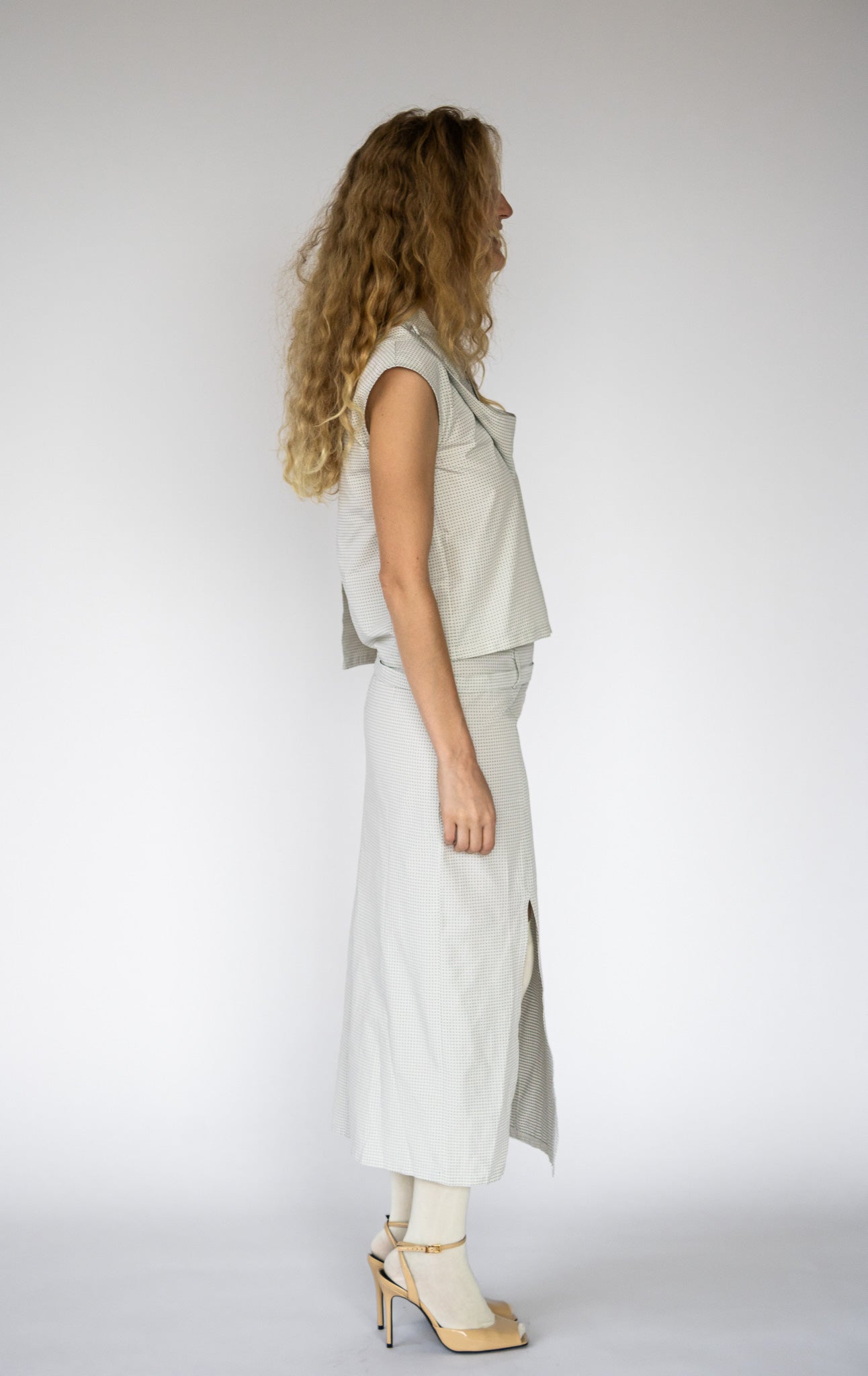 Folded Scarf Top in White Dot