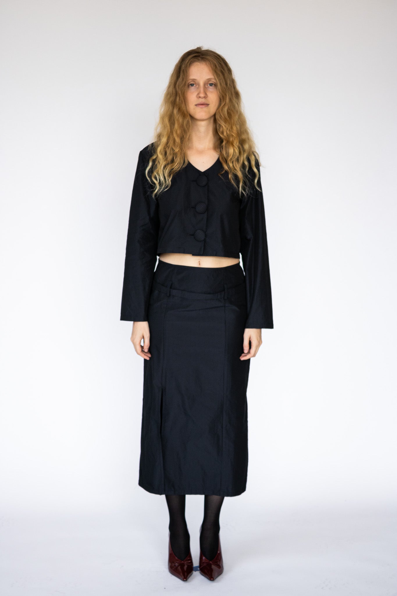 Belted Skirt in Black Dot