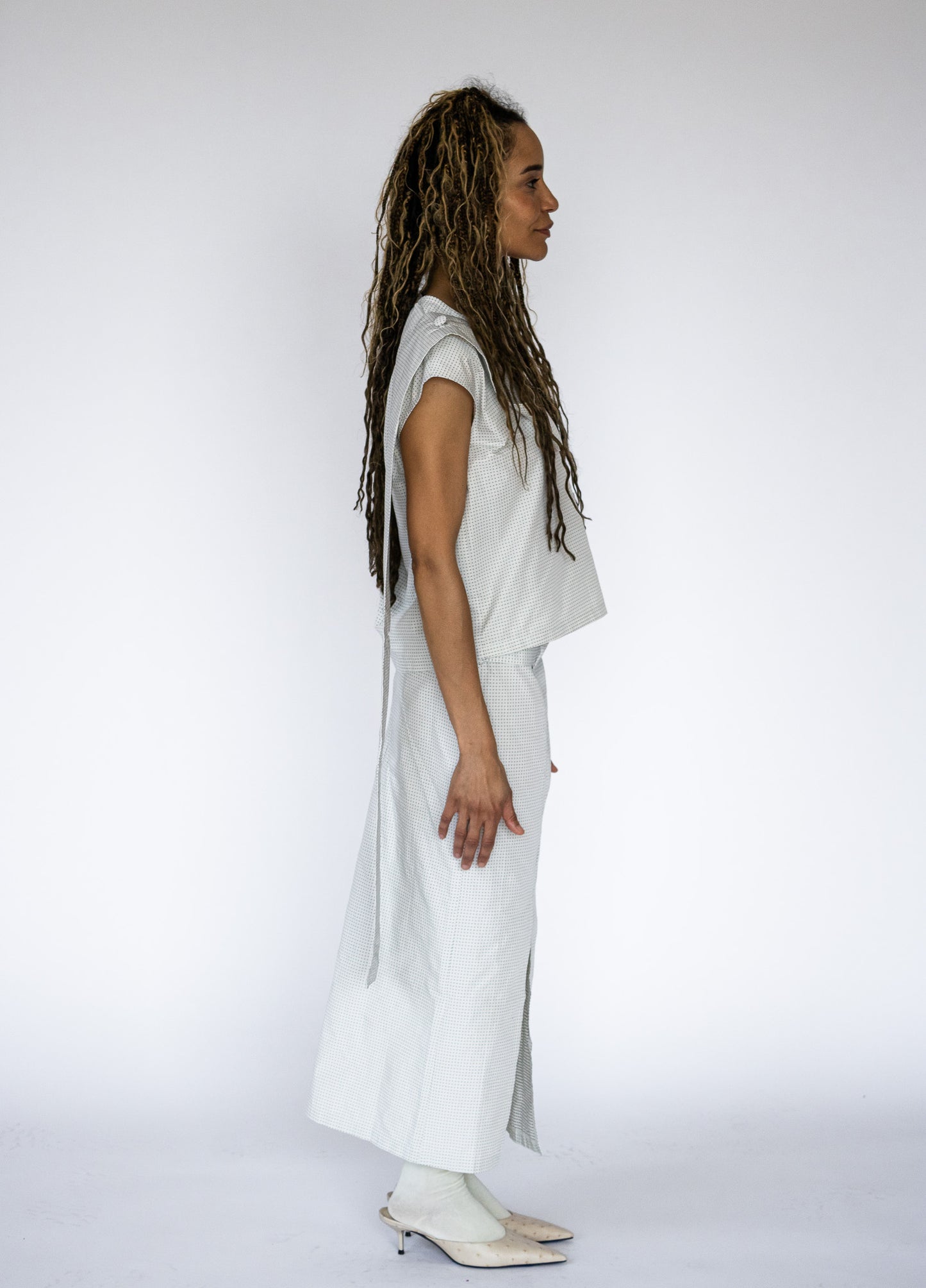 Belted Skirt in White Dot