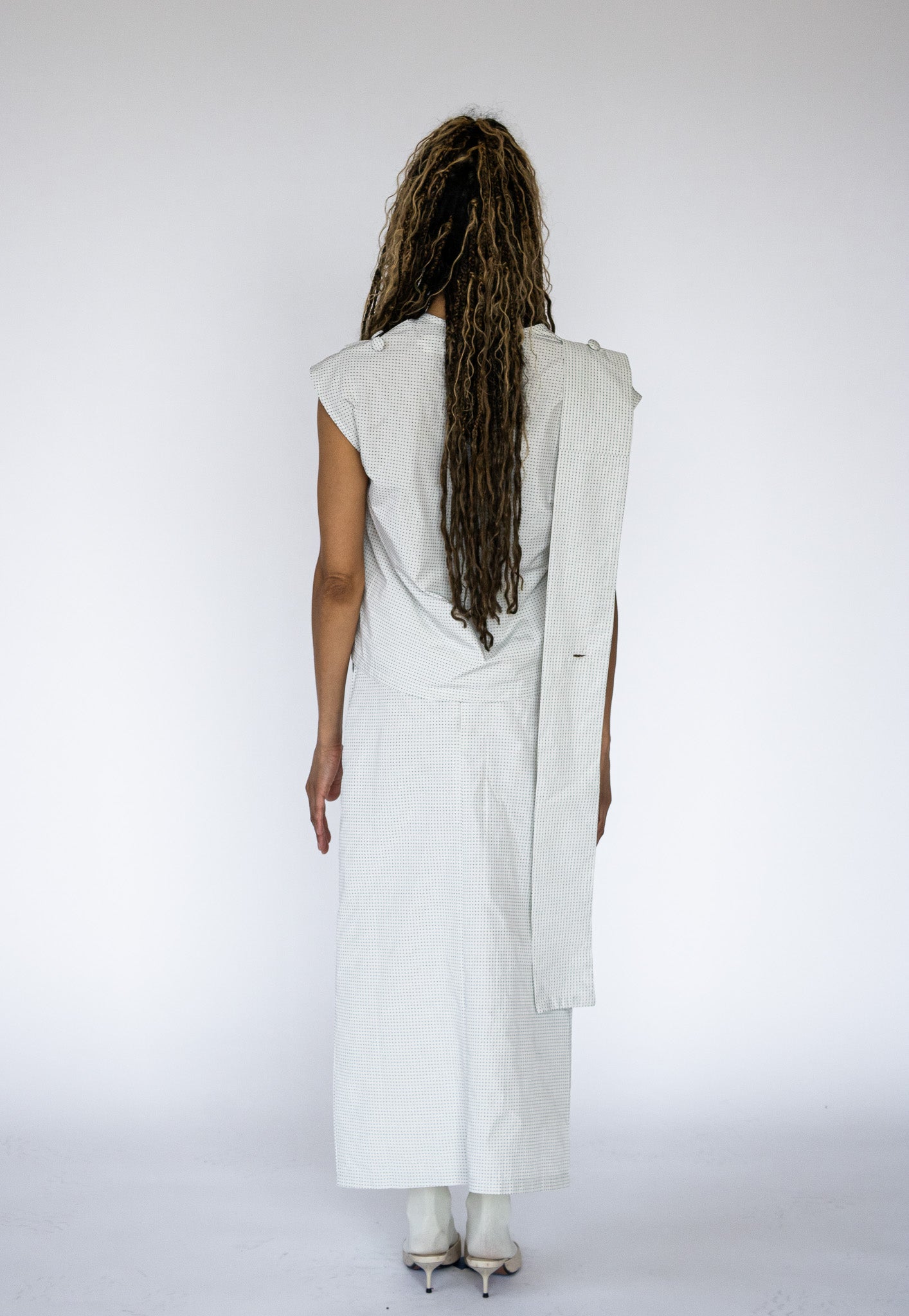 Belted Skirt in White Dot