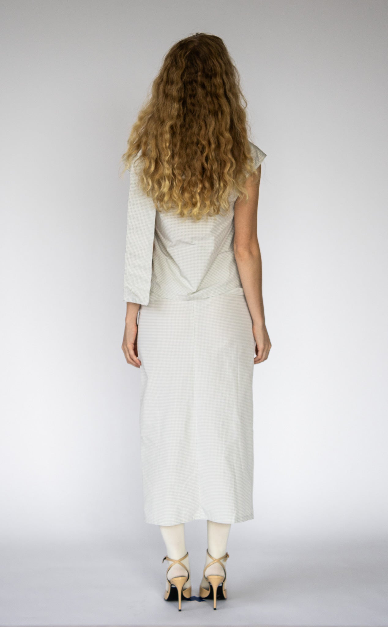 Folded Scarf Top in White Dot