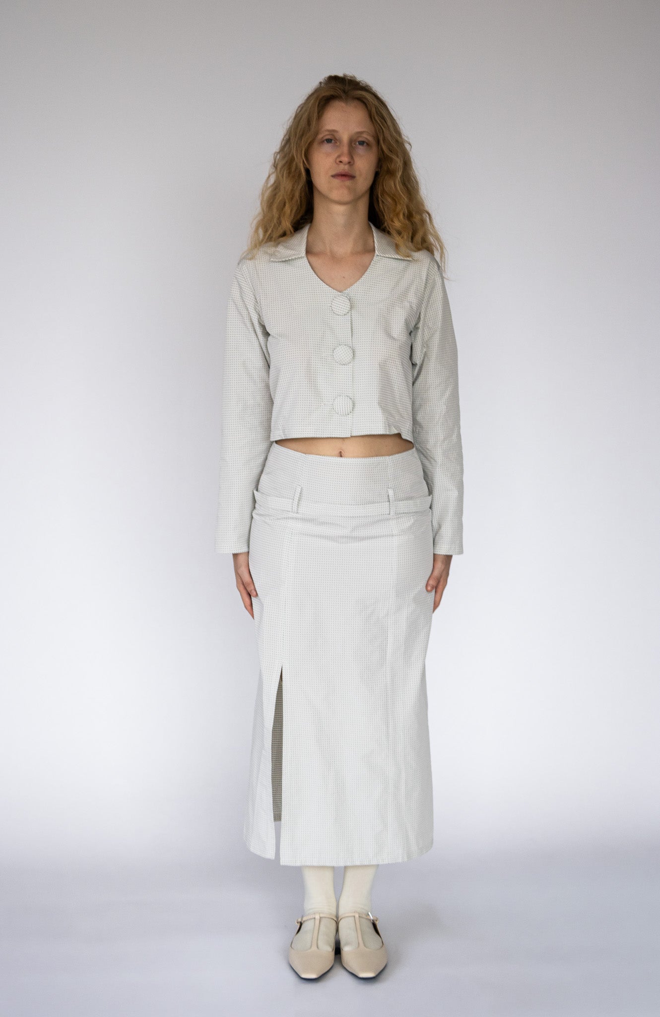 Button Down Blouse in White Dot